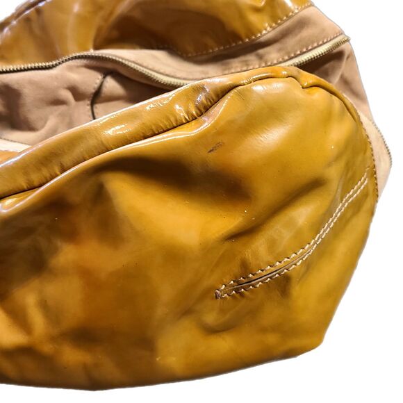 Jimmy Choo "Mandah" Camel Patent Leather & Suede Expandable Hobo Bag w/ COA - Picture 6 of 14